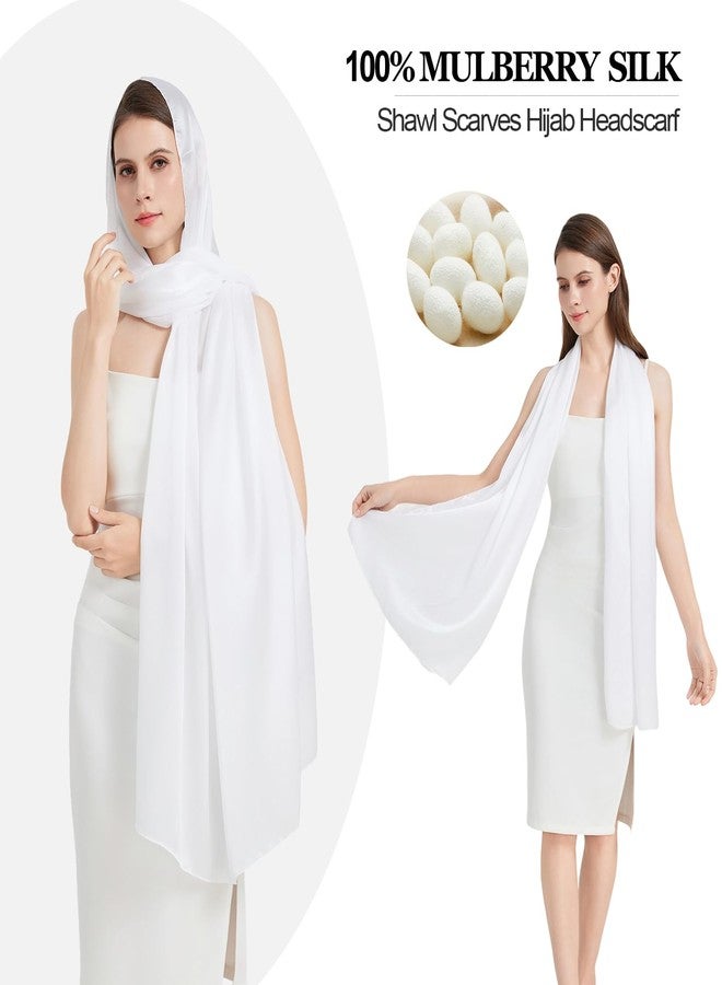 Nonakgado mulberry silk scarf-ladies spring fall summer white long real silk neck scarf hijab travel beach shawl for women(CJ-White) - Image 3